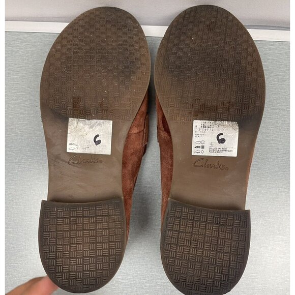 WOMEN'S Clarks Ultimate Comfort Brown Suede Penny Loafers Size 6.5 Flats Shoes - Picture 13 of 15